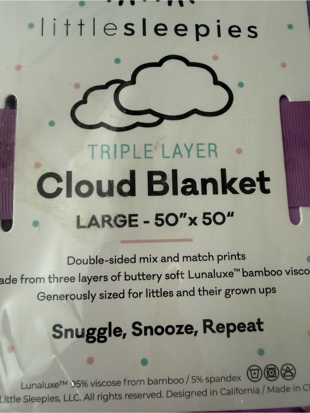 Little Sleepies Purple Cloud Triple-Layer Blanket - Picture 2 of 3